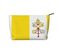 Borsa per il trucco multifunzionale in velluto a coste con chiusura a cerniera con bandiera del Vaticano, 22 x 7 x 17 cm, per viaggi, campeggio, vacanze, fitness, Nero , Taglia unica