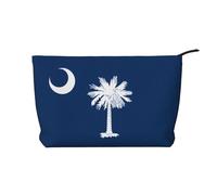 Borsa per il trucco multifunzionale in velluto a coste con chiusura a cerniera con bandiera della Carolina del Sud, 22 x 7 x 17 cm, per viaggi, campeggio, vacanze, fitness, Nero , Taglia unica