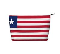 Borsa per il trucco multifunzionale in velluto a coste con chiusura a cerniera con bandiera della Liberia, 22 x 7 x 17 cm, per viaggi, campeggio, vacanze, fitness, Nero , Taglia unica