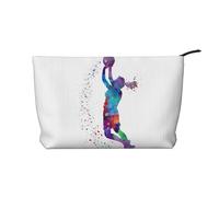 Borsa per il trucco multifunzionale in velluto a coste con chiusura a cerniera modello ragazza basket 22x7x17cm per viaggi campeggio vacanze fitness, Nero , Taglia unica