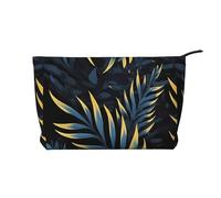 Borsa per il trucco multifunzionale in velluto a coste con chiusura a cerniera, motivo foglie al buio, 22 x 7 x 17 cm, per viaggi, campeggio, vacanze, fitness, Nero , Taglia unica