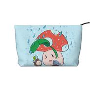 Borsa per il trucco multifunzionale in velluto a coste con chiusura a cerniera, semi di girasole e fungo, organizer multifunzione 22 x 7 x 17 cm, per viaggi, campeggio, vacanze, fitness, Nero , Taglia