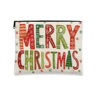 Borsa per il trucco natalizia, borsa da viaggio colorata con scritte per le vacanze, per donne, piccola borsa portatile in tela con cerniera, borsa da toeletta invernale, Colorato, 7x9 Inch, Lettering