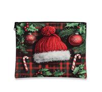 Borsa per il trucco natalizia, borsa da viaggio per cosmetici, cappello di Babbo Natale, borsa da viaggio portatile piccola con cerniera, borsa da toilette invernale per la cura della pelle, 17,8 x