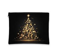 Borsa per il trucco natalizia, borsa da viaggio per cosmetici con motivo a triangolo dorato per donne, organizer portatile con cerniera, borsa da toilette per la cura della pelle delle vacanze, nero