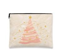 Borsa per il trucco natalizia, borsa da viaggio per cosmetici da donna, piccola borsa portatile in tela con cerniera, borsa da toilette invernale per la cura della pelle, Pesca, 7x9 Inch, Stella