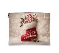 Borsa per il trucco natalizia, borsa da viaggio per cosmetici da donna, piccola borsa portatile in tela con cerniera, borsa da toilette invernale per la cura della pelle, Rosso, 7x9 Inch, Calza di