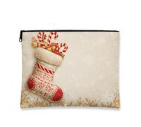 Borsa per il trucco natalizia, borsa da viaggio per cosmetici da donna, piccola borsa portatile in tela con cerniera, borsa da toilette invernale per la cura della pelle, Rosso, 7x9 Inch, Calza