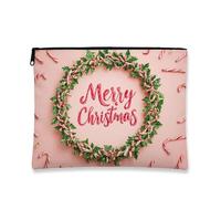 Borsa per il trucco natalizia, borsa da viaggio per cosmetici da donna, piccola borsa portatile in tela con cerniera, borsa da toilette invernale per la cura della pelle, Pesca, 7x9 Inch, Candy Cane