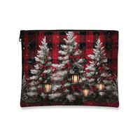 Borsa per il trucco natalizia, borsa da viaggio per cosmetici invernale a quadri bufalo per donne, piccola borsa portatile in tela con cerniera, borsa da toilette per la cura della pelle delle vacanze