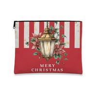 Borsa per il trucco natalizia, borsa da viaggio per cosmetici vintage con lanterna floreale, per donne, piccola borsa portatile in tela con cerniera, borsa da toilette per la cura della pelle delle