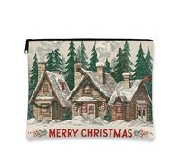 Borsa per il trucco natalizia, borsa da viaggio vintage per cosmetici, da donna, piccola borsa portatile in tela con cerniera, borsa da toilette invernale per la cura della pelle, Verde, 7x9 Inch