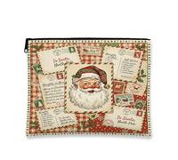 Borsa per il trucco natalizia con collage di Babbo Natale, stile vintage | Vintage Mail Collage, Makeup Zipper Pouch, North Pole Stationery, Red Plaid Pattern, Festive Holiday Spirit