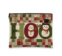 Borsa per il trucco natalizia con pupazzo di neve, borsa da viaggio vintage patchwork per donne, organizer portatile in tela con cerniera, borsa da toilette per la cura della pelle delle vacanze