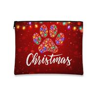 Borsa per il trucco natalizia, con stampa di zampe, borsa da viaggio per cosmetici, da donna, piccola borsa portatile in tela con cerniera, borsa da toeletta stagionale per la cura della pelle, Rosso