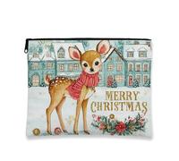 Borsa per il trucco natalizia, graziosa trousse da viaggio per cosmetici, da donna, portatile, piccola, in tela, con cerniera, borsa da toeletta stagionale, bianco, 7x9 Inch, Cervo