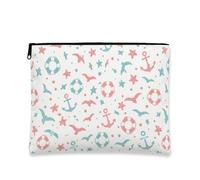 Borsa per il trucco nautica, con ancora giocose e galleggiante, borsa da viaggio per donne, piccola borsa portatile in tela con cerniera, organizer per articoli da toeletta estivi da spiaggia, bianco