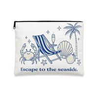 Borsa per il trucco nautica con granchio blu e palme, borsa da viaggio per donne, organizer portatile in tela con cerniera, borsa da toilette estiva da spiaggia, 17,8 x 22,9 cm