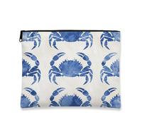 Borsa per il trucco nautico, borsa da viaggio per cosmetici ad acquerello con granchio blu, borsa da viaggio per donne, piccola borsa portatile in tela con cerniera, borsa da toilette regalo da