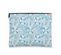 Borsa per il trucco nautico, borsa da viaggio per cosmetici con ancore costiere per donne, organizer portatile in tela con cerniera, borsa per la cura della pelle estiva da spiaggia, Blu, 7x9 Inch