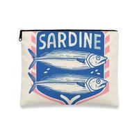 Borsa per il trucco nautico, borsa da viaggio per cosmetici vintage da donna, piccola borsa portatile in tela con cerniera, regalo da spiaggia per la cura della pelle, Blu, 7x9 Inch, Pesce