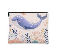 Borsa per il trucco nautico, borsa da viaggio portatile con motivo balena, piccola borsa da viaggio in tela con cerniera, regalo da spiaggia per la cura della pelle, Blu, 7x9 Inch, Balena