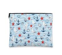 Borsa per il trucco nautico, borsa per cosmetici con gabbiano costiero costiero per viaggi, piccola organizer con cerniera per donne, borsa da toilette estiva da spiaggia, Blu, 7x9 Inch, Ancoraggi