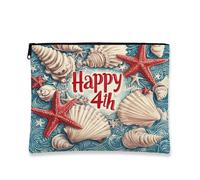 Borsa per il trucco nautico, conchiglie oceano, organizzatore di trucco da viaggio astratto per donna, borsa portatile in tela con cerniera, regalo per giorno dell'indipendenza estiva, rosso, 7x9 Inch