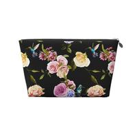 Borsa per il trucco nera con colibrì con garofano, trousse da viaggio per cosmetici da donna, borsa per il trucco in pelle, borsa organizer per trucchi carina, Argento, Taglia unica