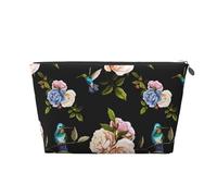 Borsa per il trucco nera con colibrì e garofano, trousse da viaggio per cosmetici, borsa da trucco da donna, borsa per il trucco in pelle, graziosa custodia per il trucco, Argento, Taglia unica