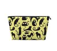 Borsa per il trucco nera con gatto astratto, borsa per cosmetici da viaggio borsa per trucco da donna, borsa per trucco in pelle, borsa per il trucco carina, Argento, Taglia unica
