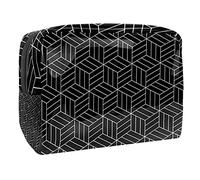 Borsa per il trucco nera ispirata al Giappone con motivo geometrico 01 per borsa portatile da viaggio organizer per articoli da toeletta Beauty Bag, Multicolore 01, 18.5x7.5x13cm/7.3x3x5.1in, Beauty
