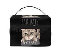 Borsa per il trucco nera "Sad Cat" da viaggio cosmetici da donna e ragazza Borsa grande per il trucco toeletta portatile essenziale