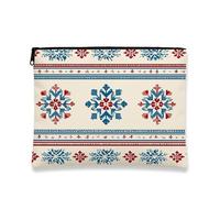 Borsa per il trucco nordico, borsa da viaggio per cosmetici vintage con fiocco di neve rossa e blu per donne, piccola borsa portatile in tela con cerniera, borsa da toilette per la cura della pelle