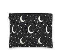 Borsa per il trucco notte stellata, borsa per cosmetici con luna nera e stelle, organizer portatile in tela con cerniera, borsa da viaggio per la cura della pelle notturna, nero, 7x9 Inch, Luna