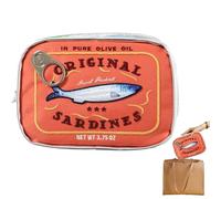 Borsa per il trucco | Organizer da viaggio per sardine in scatola | Custodia piccola per trucco in pelle PU | Divertente custodia estetica con design a forma di sardina in scatola per cura della pell