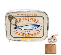 Borsa per il trucco | Organizer da viaggio per sardine in scatola | Custodia piccola per trucco in pelle PU | Divertente custodia estetica con design a forma di sardina in scatola per cura della pell