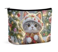 Borsa per il trucco Organizer per il trucco Borsa cosmetica pieghevole Borsa per il trucco da viaggio stampata con simpatici gatti che cantano canti natalizi per le donne
