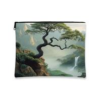Borsa per il trucco panoramica delle montagne cinesi, 17,8 x 22,9 cm, per borsa da viaggio, borsa cosmetica con motivo in bambù naturale e montagna per donne, organizer portatile con cerniera in tela