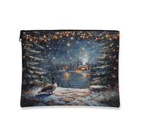 Borsa per il trucco panoramica invernale, borsa da viaggio per cosmetici con paesaggio notturno, borsa da viaggio per donne, organizer portatile in tela con cerniera, 17,8
