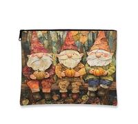 Borsa per il trucco patchwork con gnomi autunnali, borsa da viaggio per donne, regali per ragazze, organizer portatile con cerniera in tela piccola da 17,8 x 22,9 cm