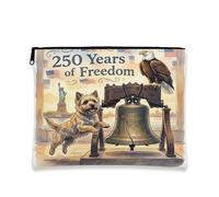 Borsa per il trucco patriottica, borsa vintage Freedom con cane e aquila, organizer da viaggio in tela portatile per donne, borsa da toilette per il giorno dell'indipendenza, 17,8 x 22,9 cm