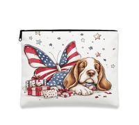 Borsa per il trucco patriottica con animali, ispirata alla bandiera degli Stati Uniti, astuccio da viaggio con cerniera per le festività natalizie, piccolo organizer portatile in tela, Marrone, 7x9