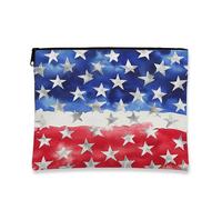 Borsa per il trucco patriottico, borsa da viaggio artistica astratta a stelle e strisce, organizer portatile in tela con cerniera, borsa da toilette regalo per le vacanze per festival, rosso, blu e