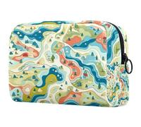 Borsa per il trucco per borsa, borsa cosmetica da viaggio, borsa per il trucco, borsa portatile versatile con cerniera per le donne - Mappe Cartoon, Multi, 18.5x7.5x13cm/7.3x3x5.1in, Art Deco