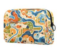 Borsa per il trucco per borsa, borsa cosmetica da viaggio, borsa per il trucco, borsa portatile versatile con cerniera per le donne - motivo mappe a colori, Multi, 18.5x7.5x13cm/7.3x3x5.1in, Art Deco
