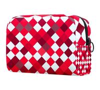 Borsa per il trucco per borsa, borsa cosmetica da viaggio, borsa per il trucco, borsa versatile con cerniera portatile per le donne - Stampa a scacchiera quadrata rossa e bianca, Multi,