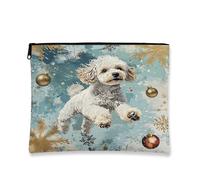 Borsa per il trucco per cani, borsa artistica invernale con fiocchi di neve e ornamenti, borsa da viaggio portatile per gli amanti degli animali, organizer per articoli da toeletta per le vacanze, 18