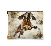 Borsa per il trucco per cani, fiocchi di neve e ornamenti dorati, borsa da viaggio per gli amanti degli animali, organizer portatile in tela con cerniera, borsa da toilette regalo invernale 17,8 x