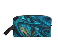 Borsa per il trucco per donne, ragazze adolescenti, grande capacità, borsa da viaggio per cosmetici, organizer per il trucco, grande e carina borsa da viaggio verde oro astratta onda